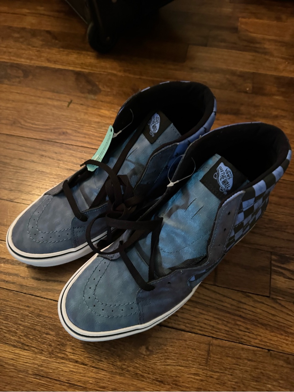 New Cool Vans Blue and Black Checkerboard High-Top Sneakers - Picture 7 of 10